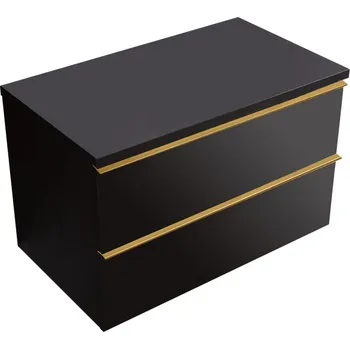 Koupelnový nábytek CERANO - Koupelnová skříňka pod umyvadlo s úchytkou/deskou pod umyvadlo Velora - 36 mm - černá matná, zlatá úchytka - 99x49,8x46 cm