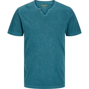 Pánské tričko Jack and Jones Regular Fit Split Neck T-Shirt Deep Teal L