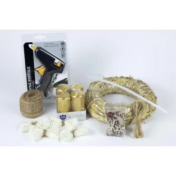 Svíčka Věnec 20cm - DIY + tavná pistole Barva svíček: Čajová svíčka, Barva mašlí: Červené, Bodec: Čajová svíčka