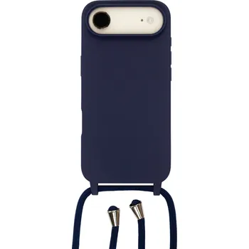 Pouzdro na mobilní telefon Silikonový tmavě modrý kryt se šňůrkou pro iPhone 17 Air