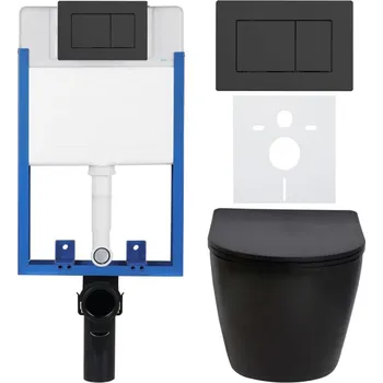 CERANO Podomítkový WC set Verde černá mat WC tlačítko Classic, černé matné k zazdění