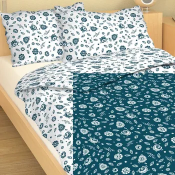 Povlečení Bavlněné povlečení selský vzor petrolejová/bílá - 200x200 + 2x 70x90 cm