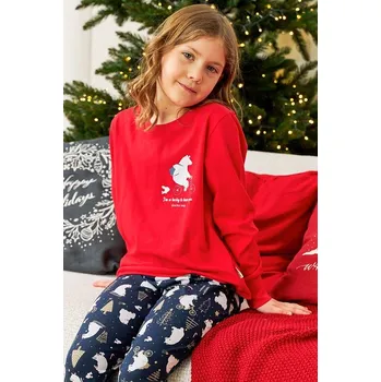 Dívčí pyžamo Vánoční dětské pyžamo Lucky červené 110/116