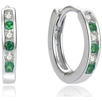 Náušnice Stříbrné naušnice kruhy se zelenými a čirými zirkony 12 mm STNAU2090F