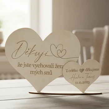 Svatební dekorace Poděkování rodičům s gravírováním od nevěsty SRDCE