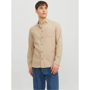Pánská košile Jack and Jones Classic Long-Sleeve Plain Shirt Oatmeal XL