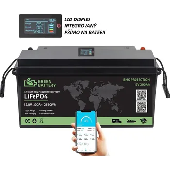 Trakční baterie Baterie LiFePO4 12,8V 200Ah, 2560Wh, bluetooth smart BMS, Lithium-železo-fosfátová baterie, integrovaný ukazatel stavu baterie (Náhrada za trakční baterie, lithiová baterie, smart BMS, LiFePO4 baterie, solární baterie)