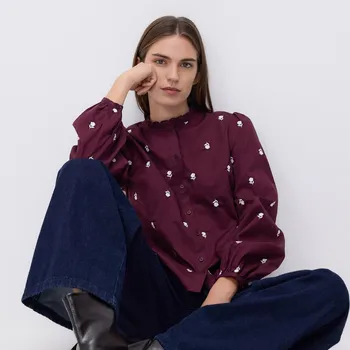 Reserved - Košile s vyšívaným vzorem - hnědá - 417HN-83X - 417HN-83X-L