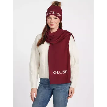 Čepice GUESS dámská šála s čepicí Logo G vínová