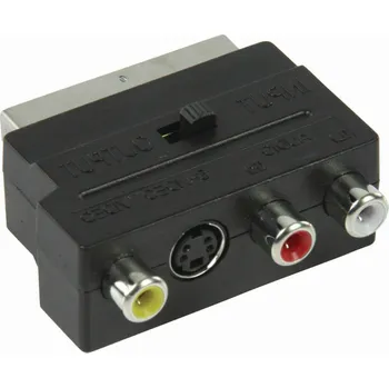 Video kabel Nedis přepínatelný adaptér zástrčka SCART - zásuvka S-Video + 3x CINCH, černá (CVGB31902BK)