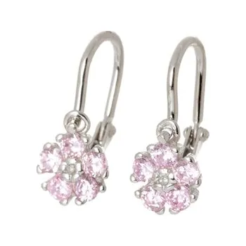 Náušnice Stříbrné dětské náušnice kytičky s růžovými zirkony STNAD127F