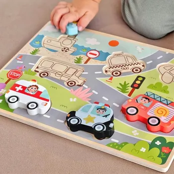 Dětské zboží Tooky Toy Montessori dřevěné puzzle Dopravní prostředky