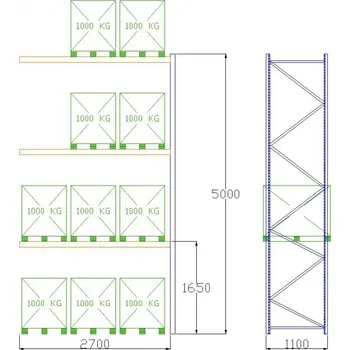 Prodejní regál Pal-Rack 5000 pole 2700 / 1000 kg / přídavné pole