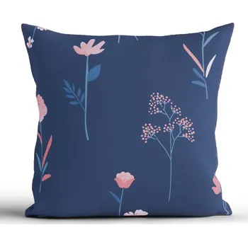 Povlak na dekorativní polštářek Bavlněný povlak na polštář Renforcé 40 × 40 cm - Vlčí máky tmavě modré