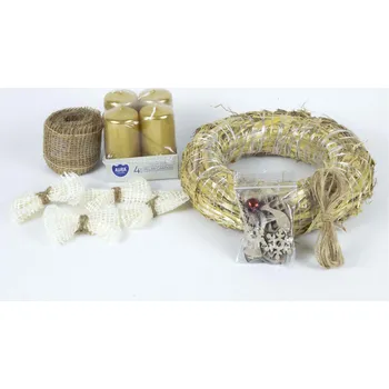 Vánoční dekorace Věnec 20cm - DIY Barva svíček: Stříbrná, Barva mašlí: Lanové, Bodec: Stříbrný