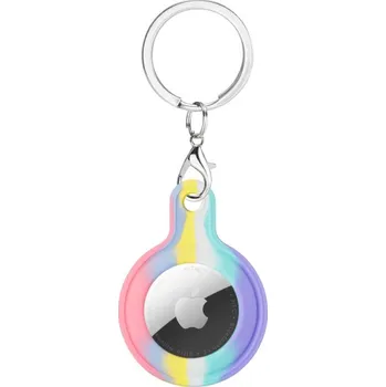 Pouzdro na mobilní telefon Ochranný silikonový obal s klíčenkou pro AirTag - pastelový duhový
