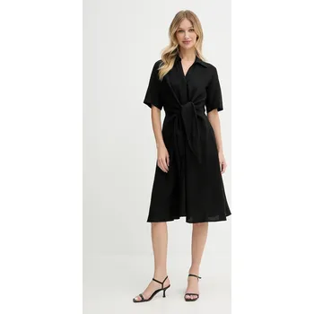 Dámské šaty Lněné šaty Tommy Hilfiger černá barva, mini, WW0WW45836 99X, vel. 36