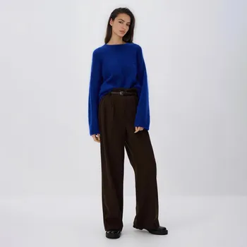 Dámské kalhoty Reserved - Kalhoty s páskem - tmavě hnědá - ZR460-89M - ZR460-89M-S