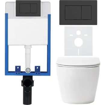 CERANO Podomítkový WC set Verde bílá lesklá WC tlačítko Classic, černé matné k zazdění