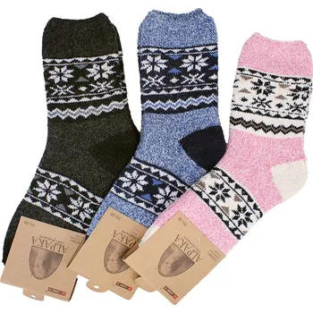 Dámské ponožky Dámské ponožky z ovčí vlny Alpaca 3ks Norský vzor SOBY (Vlněné ponožky pro ženy Hrubé na zimu Bal. 3 páry)