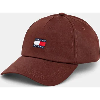 Čepice Bavlněná baseballová čepice Tommy Jeans hnědá barva, s aplikací, AM0AM12933 92X, vel. ONE SIZE