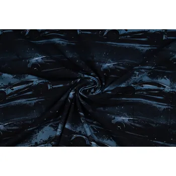 Bavlněný úplet auto a abstrakt na tmavě modré