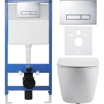 CERANO Podomítkový WC set Cesso bílá matná WC tlačítko Slim, chrom předstěnová instalace