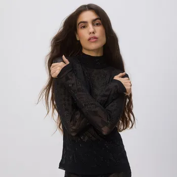 Dámský svetr Reserved - Rolák s ozdobnou aplikací - černý - 149HI-99X - 149HI-99X-L