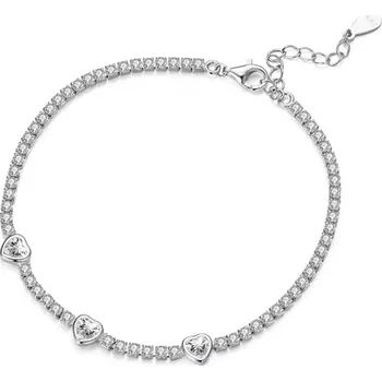 Náramek For Silver Dámský stříbrný tenisový náramek se zirkony a třemi srdíčky - Stříbro 925
