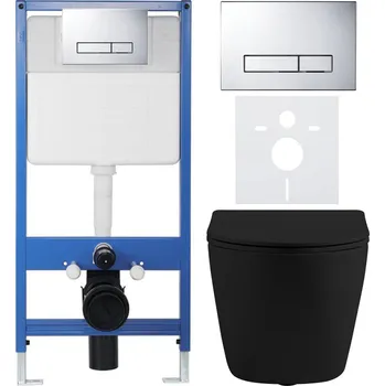 CERANO Podomítkový WC set Cesso černá mat WC tlačítko Slim, chrom předstěnová instalace
