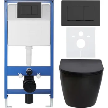 CERANO Podomítkový WC set Verde černá mat tlačítko Classic černé mat předstěnová instalace