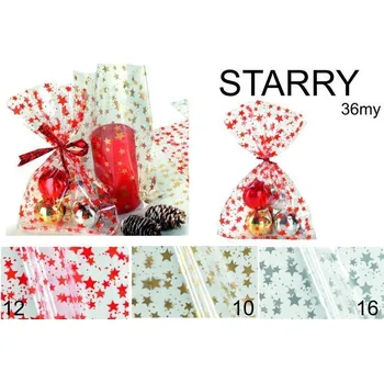 Dárková taška Dárkový sáček průhledný Starry 20x32cm 50ks zlatý