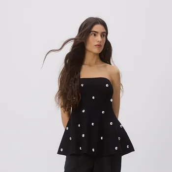 Dámské tričko Reserved - Tričko s volánkem peplum - černý - 150HI-99X - 150HI-99X-S