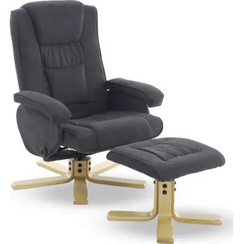 Křeslo Otočné polohovací křeslo ROGER + taburet — látka, šedé