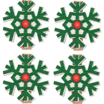 Vánoční dekorace Vánoční dekorační kolíček - dřevěné vločky 4ks
