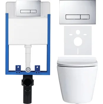 CERANO Podomítkový WC set Norbi bílá lesklá WC tlačítko Slim, chrom k zazdění CER-8050BD76