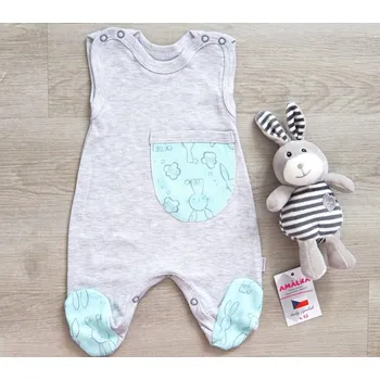 Dupačky AMÁLKA Bavlněné dupačky šedý melír, kapsa zajíčci Velikost: 62