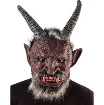 Karnevalový doplněk Maska čerta Belzebuba s vlasy a vousy – mikulášská latexová