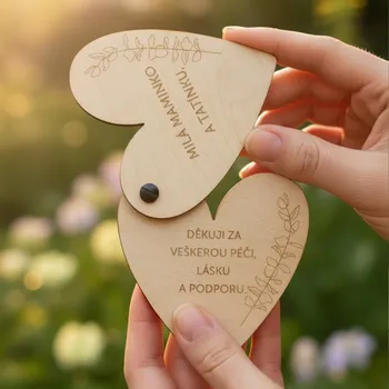 Náušnice Poděkování rodičům otevírající srdce LÍSTKY Varianta: Přírodní dřevo- černý komponent