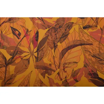 Viskóza v okrové barvě s potiskem listů a saténovým vzhledem 212303.0016