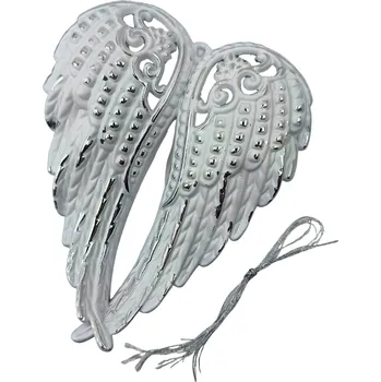 Vánoce Dekorace, KŘÍDLA, plastová, stříbrná/bílá, 8 cm, 4 ks/bal.