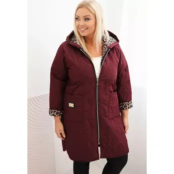 Kesi Włoski Dámská zimní prošívaná bunda Plus Size s podšívkou v leopardím vzoru a kapucí bordová Kesi Włoski tmavě červená 3455079