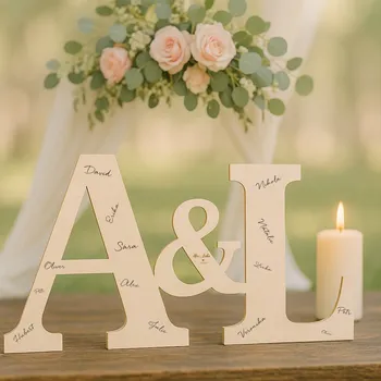 Svatební dekorace Dřevěné iniciály na podpisy se stojánky