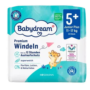 Plenkové kalhoty Babydream Pleny Premium Junior Plus, 11–17 kg, vel. 5+ 33 ks 33 ks