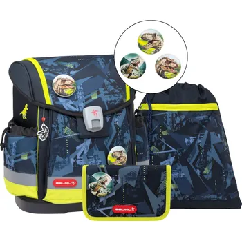 Dětské zboží Školní aktovka Belmil Classy Plus T-Rex Lime – ergonomický 3dílný set pro kluky