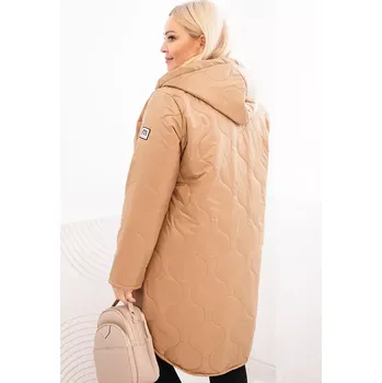 Kesi Włoski Dámská zimní prošívaná bunda Plus Size s kapucí camelová Kesi Włoski bílá | hnědá 3456586