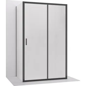 CERANO - Třístěnný sprchový kout Varone LINE U L/P - 6 mm - černá matná, mléčné sklo - 150x90 cm - posuvný