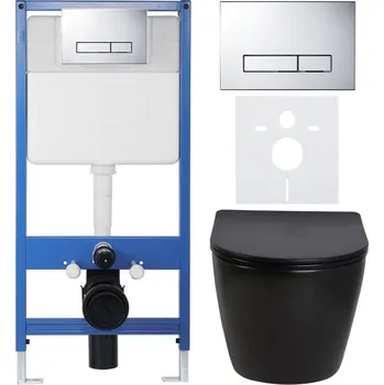 CERANO Podomítkový WC set Verde černá lesklá WC tlačítko Slim, chrom předstěnová instalace