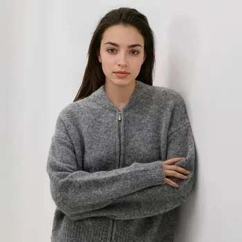 Dámský svetr Reserved - Kardigan ze směsi mohéru - středně šedá - 221GV-85M - 221GV-85M-L