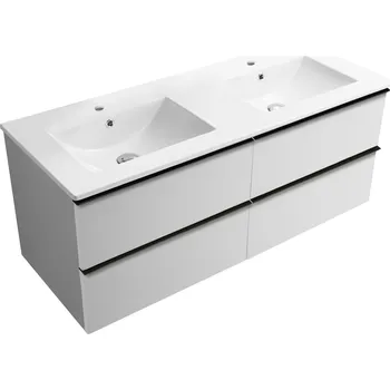 Koupelnový nábytek CERANO - Koupelnová skříňka pod umyvadlo s úchytkou Velora + keramické umyvadlo Todo - bílá matná, černá úchytka - 119x53x45,2 cm